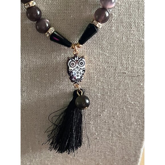 Princess Accessories Grey Cat Eye and Glass Owl Pendant Necklace -- 16" - Picture 2 of 7